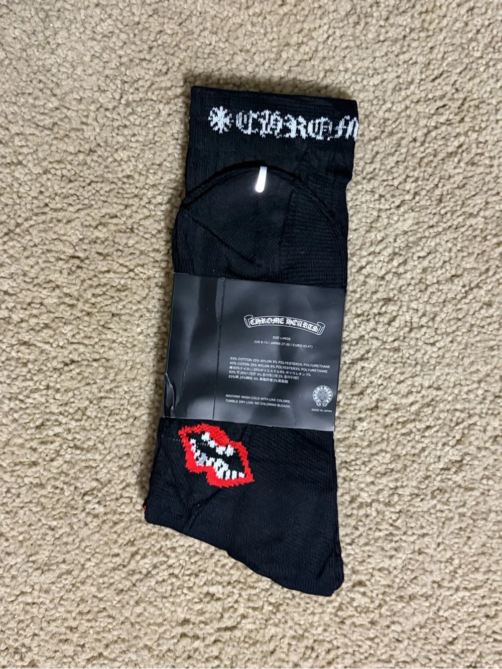 Chrome Hearts Black Crew Socks with Red Lip Motif